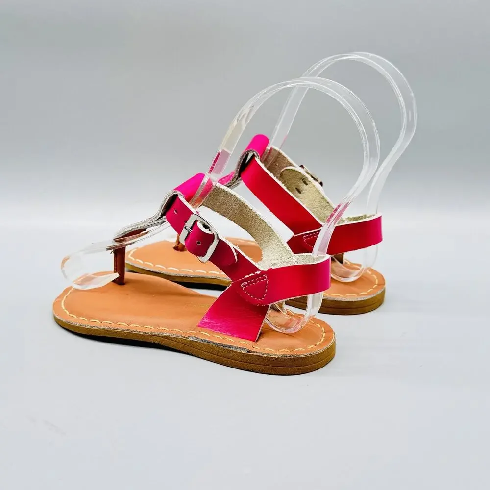 Salt Water Sandals Girls 9 Hot Pink Leather Buckle Ankle Strap Summer Beach NEW